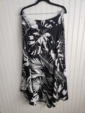 SOFT SURROUNDINGS Black White Tropical Foliage Print Midi A-line Skirt 18W